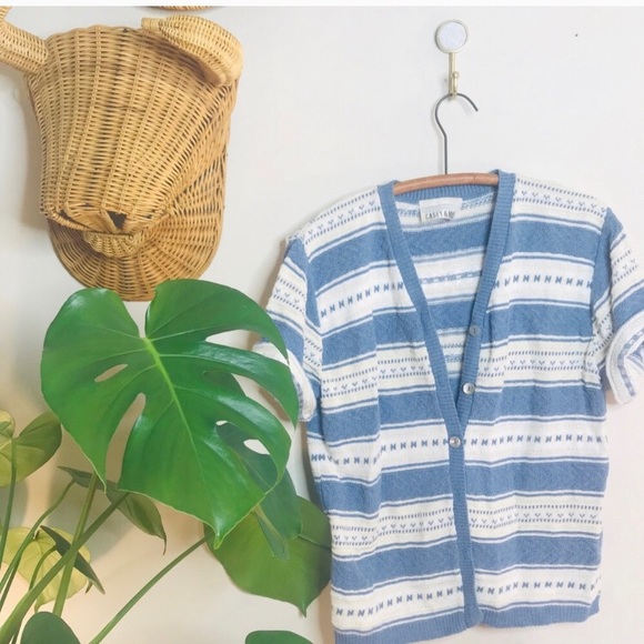 vtg vsco 90s ribbed striped short crop cardigan - Picture 3 of 6